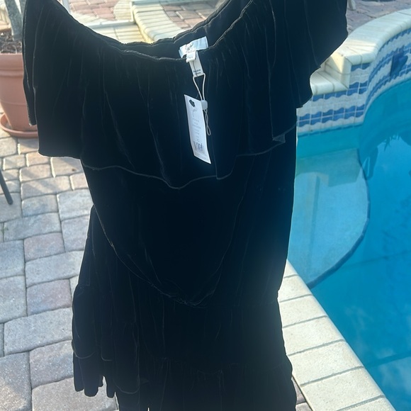 NWT Joie Kolda Velvet Black One Shoulder Ruffle Mini Dress sz XS Luxe - Picture 12 of 17